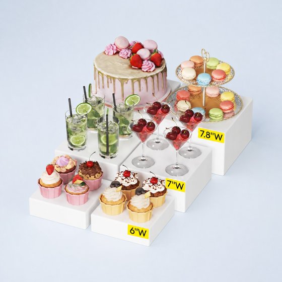 Norcho Plastic Buffet Risers Set of 6, White Food Display Stands for Buffet Table, 6" 7" 7.8" Nesting Cube Dessert Cake Holders for Party, Jewelry and Collectibles Display
