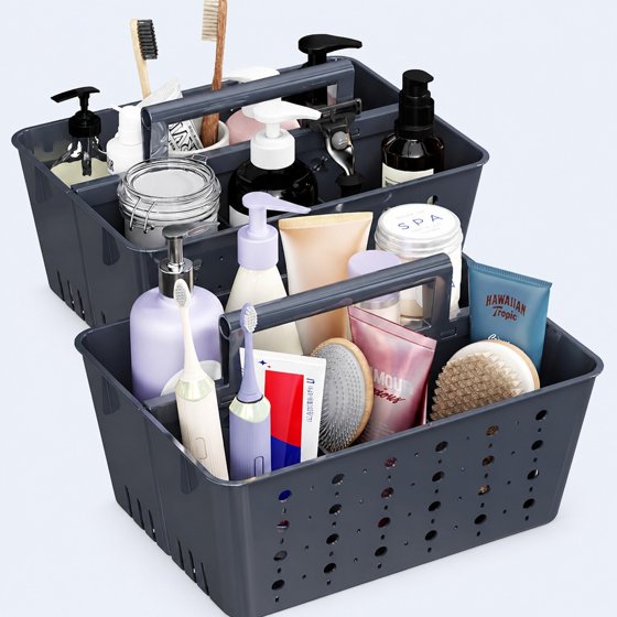Norcho Portable Shower Caddy 2-Pack, Plastic Bathroom Organizer with Handle and Drain Holes, Hard Cleaning Basket for Toiletries Storage, Dorm Room Essentials for College Bathroom Organization, Dark