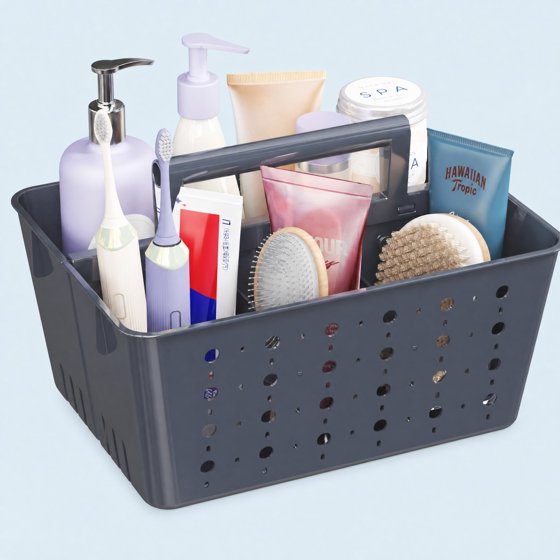 Norcho Portable Shower Caddy, Plastic Bathroom Organizer with Handle and Drain Holes, Hard Cleaning Basket for Toiletries Storage, Dorm Room Essentials for College Bathroom Organization, Dark Blue