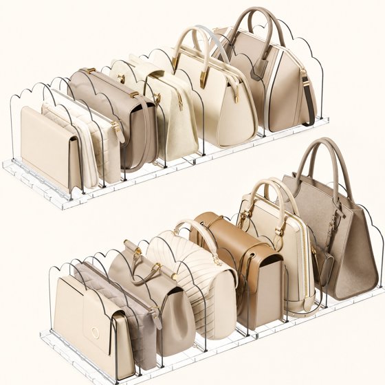 Norcho Purse Organizer for Closet, Clear Handbag Storage Organizer, Adjustable Clutch Holder, 4-Pack Bookshelf Dividers for Sweaters, Bedroom Storage Organizer