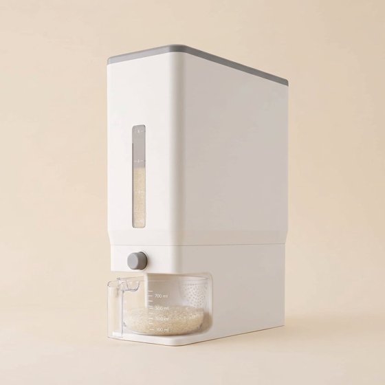 Norcho Rice Dispenser, 25 lb (11.3 kg) Sealed Rice Storage Container with Measuring Cup, Moisture Proof, Kitchen Pantry, White