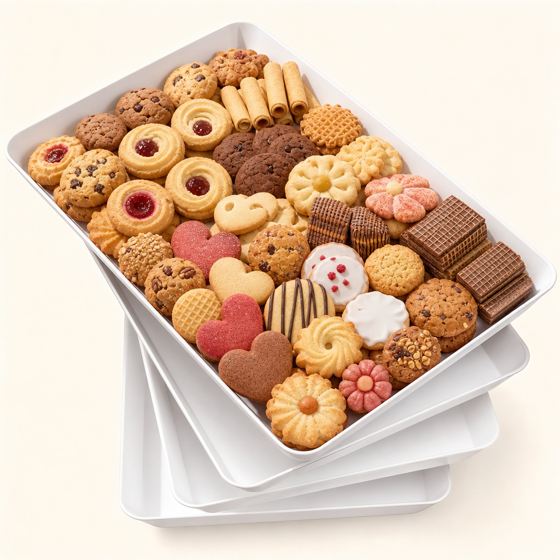 Norcho Serving Tray Set, 15" x 10" White Serving Platters for Party Supplies, 4 Pack Reusable Food Trays for Veggies, Snacks, Fruit, Cookies, Desserts, Kitchen & Pantry Organization