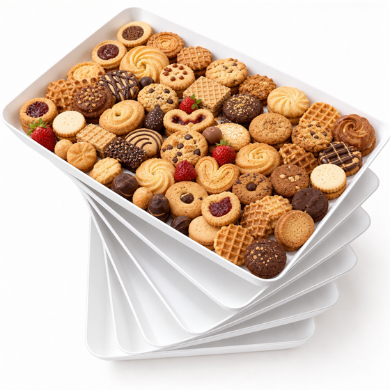 Norcho Serving Tray Set, 15" x 10" White Serving Platters for Party Supplies, 6 Pack Reusable Food Trays for Veggies, Snacks, Fruit, Cookies, Desserts, Kitchen & Pantry Organization
