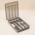 Norcho Silverware Organizer with Lid, Covered Utensil Tray for Kitchen Drawer and Countertop, Plastic Cutlery and Flatware Holder, Gray