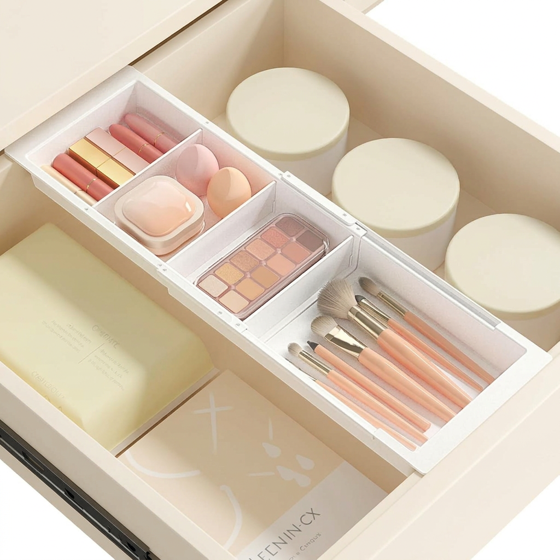 Norcho Sliding Makeup Drawer Organizer Fits 13-20" Deep, Extendable Hanging Divider 1.8" High Tray White, 1 Pc