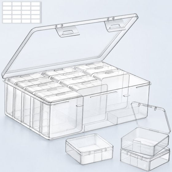 Norcho Small Bead Organizer Case, Clear Plastic Craft Storage Boxes with Hinged Lids, Anti-Tipping Divided Base and Labels for Jewelry, Beads, Diamonds, Seeds and Screws Storage