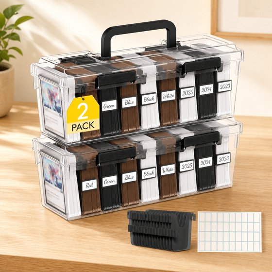 Norcho Trading Card Storage Box for Toploader, Stackable Reinforced Latch Case with 8 Adjustable Dividers, Writable Labels, Organizer for MTG TCG Sports Baseball Cards, 2 Pack