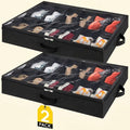 Norcho Under Bed Shoe Organizer Set of 2, 4.3" Tall Fabric Container with Clear Cover Fits 24 Pairs, Black