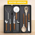 Norcho Utensil Organizer for Kitchen Drawer, Expandable Cooking Silverware Tray, Adjustable Plastic Cutlery and Flatware Holder, Spatula and Tool Storage Divider, 14.4 × 15.8 Inches, Black