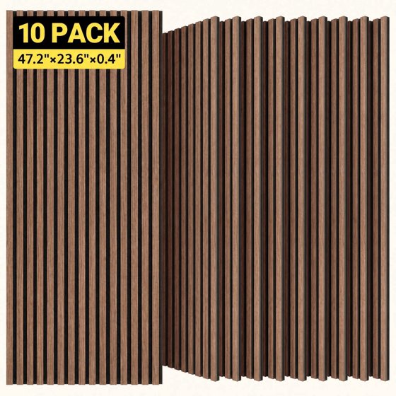 10-Piece Wood Wall Panels for Interior Wall Decor, 47.2" x 23.6" Soundproof Acoustic Wall Panels, Brown