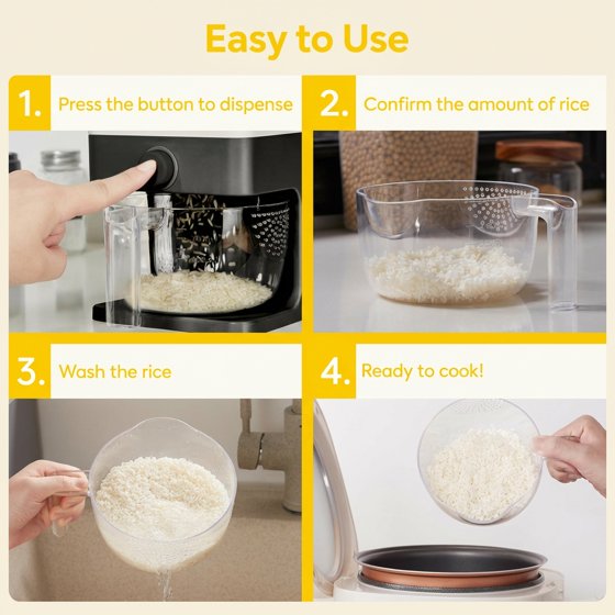 Norcho Rice Dispenser, 25 lb (11.3 kg) Sealed Rice Storage Container with Measuring Cup, Moisture Proof, Kitchen Pantry, Black