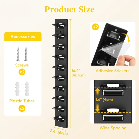 Norcho Hat Organizer Baseball Caps, Holds 10, Wall Mount Over Door Rack Dual Install Nails Adhesive, Black 1-Pack