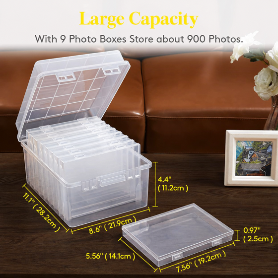Norcho Photo Storage Set with 9 pcs 5" x 7" Inner Photo Boxes & 11 x 8.5 inch Transport Case, Craft Organizer for Seeds, Cards, Pictures, Office Supplies with Label Stickers