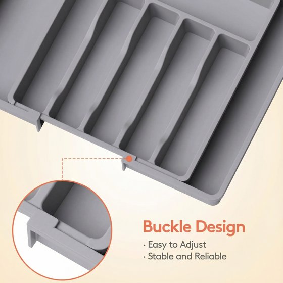 Norcho Silverware Drawer Organizer, Expandable Utensil Tray for Kitchen, Cutlery and Flatware Holder, Adjustable Storage for Spoons, Forks and Knives, 13–22 x 15", Gray