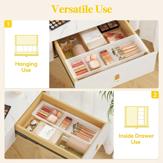 Norcho Sliding Makeup Drawer Organizer Fits 13-20" Deep, Extendable Hanging Divider 1.8" High Tray White, 1 Pc