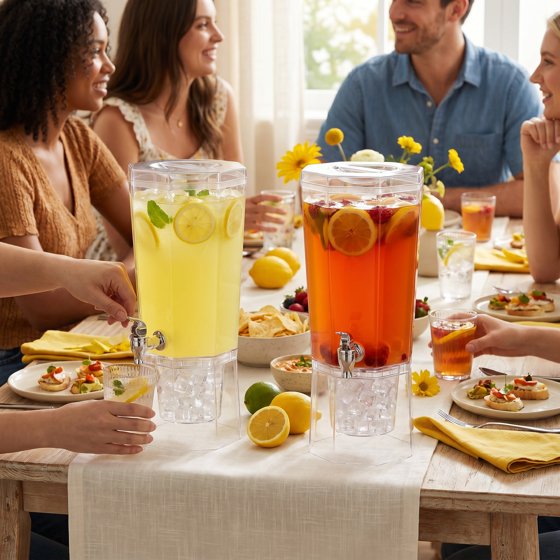 Norcho 1.1 Gallon Drink Dispenser with Stand, 4L Clear Beverage Dispenser with Spigot for Parties, Plastic Juice Container for Tea, Soda, Lemonade, Water & Mimosa Bar
