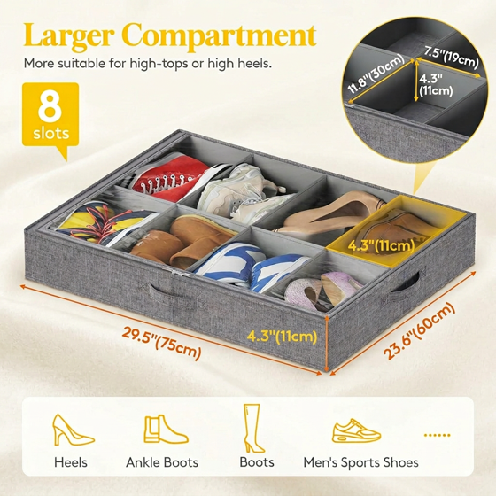 Norcho Under Bed Shoe Organizer Holds 8 Pairs, 4.3" Tall Sturdy Foldable Sneaker Storage Boxes for Boots Heels, 3 Pack
