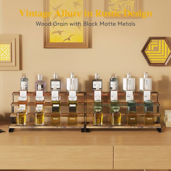 Wooden Cologne Stand, 14" Perfume Shelf and Organizer, Anti-Slip Cologne Shelf, Fragrance Organizer, Brown