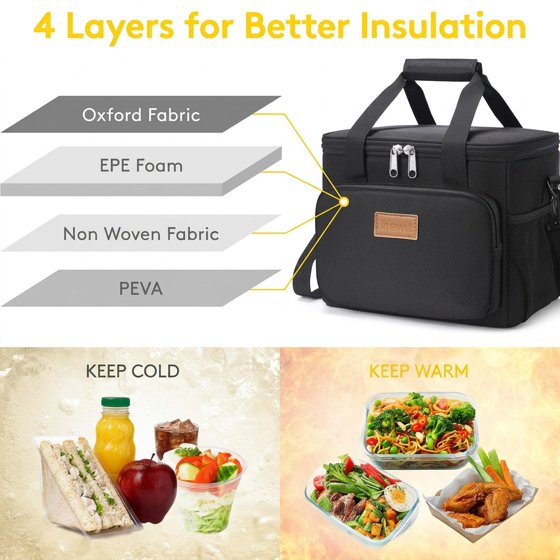 Norcho Insulated Lunch Bag Soft Cooler Tote for Adults, Black 40-Can 24L