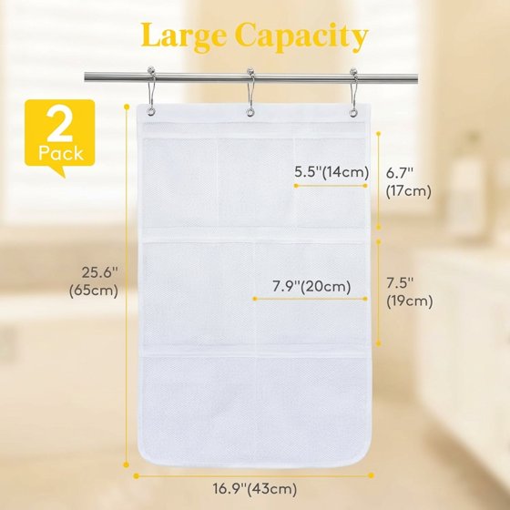 Norcho Mesh Shower Caddy, 7-Pocket Hanging Shower Organizer with Quick-Dry Mesh, Portable Bathroom Storage for Soap, Shampoo, and Toiletries, White, 2-Pack