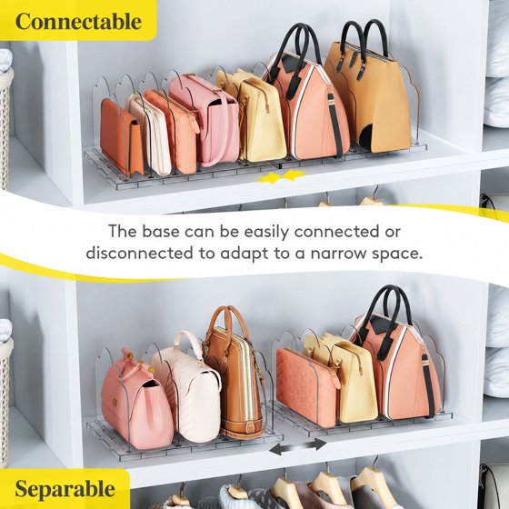 Norcho Purse Organizer for Closet 2 Pack, Clear Handbag Storage Organizer, Adjustable Clutch Bag Dividers for Closet Shelf, Bookshelf Dividers for Sweaters Bedroom Storage