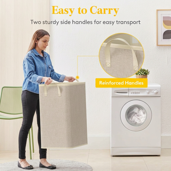 Norcho 80L Tall Collapsible Laundry Hamper with Handles, Foldable Portable Clothes Basket for Dorm Bathroom, Beige