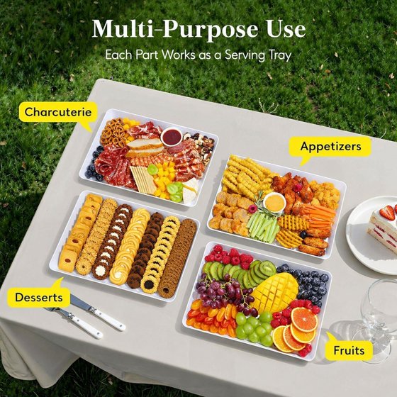 Norcho Serving Tray Set, 15" x 10" White Serving Platters for Party Supplies, 4 Pack Reusable Food Trays for Veggies, Snacks, Fruit, Cookies, Desserts, Kitchen & Pantry Organization