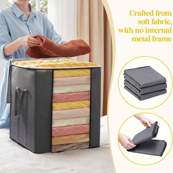 Norcho 120L Extra Large Blanket Storage Bags, Foldable Comforter Storage with Reinforced Handles, 3-Pack