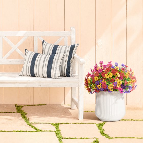 Norcho Outdoor Artificial Flowers, 12 Bundles Plastic Fake Daisy, Faux Plants for Spring/Summer Porch, Window Box, Vase, 4 Color Mix
