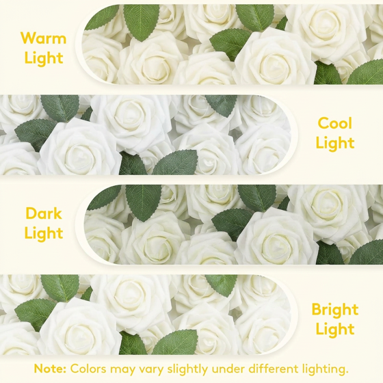 Norcho 25 Pcs Ivory Foam Roses Artificial Flowers Stems, Real Looking Fake for DIY Wedding Bouquets Centerpieces Valentine Decor