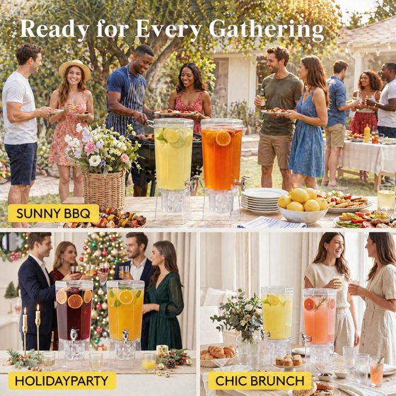 Norcho 1.1 Gallon Drink Dispenser with Stand 2-Pack, 4L Clear Beverage Dispenser with Spigot for Parties, Plastic Juice Container for Tea, Soda, Lemonade, Water & Mimosa Bar