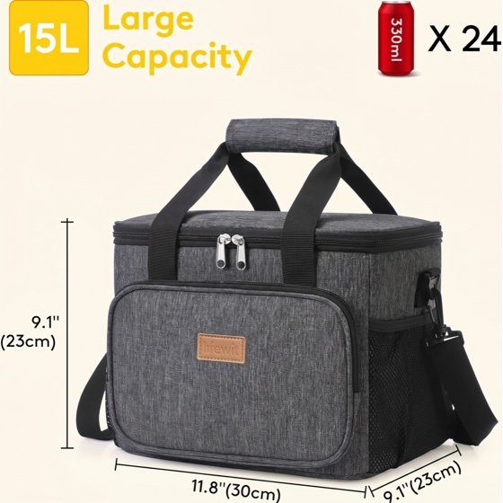 Norcho Large Insulated Lunch Bag Soft Cooler Tote for Adults, Dark Gray 24-Can 16L
