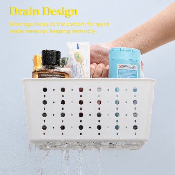 Norcho Portable Shower Caddy, Plastic Bathroom Organizer with Handle and Drain Holes, Hard Cleaning Basket for Toiletries Storage, Dorm Room Essentials for College Bathroom Organization, White