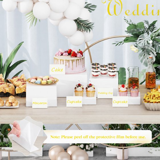 Norcho Plastic Buffet Risers Set of 5, White Food Display Stands for Buffet Table, 6",6",7.8",8.3",10" Nesting Cube Dessert Cake Holders for Party, Jewelry and Collectibles Display