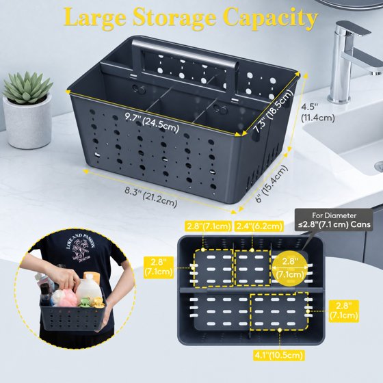 Norcho Portable Shower Caddy 2-Pack, Plastic Bathroom Organizer with Handle and Drain Holes, Hard Cleaning Basket for Toiletries Storage, Dorm Room Essentials for College Bathroom Organization, Dark