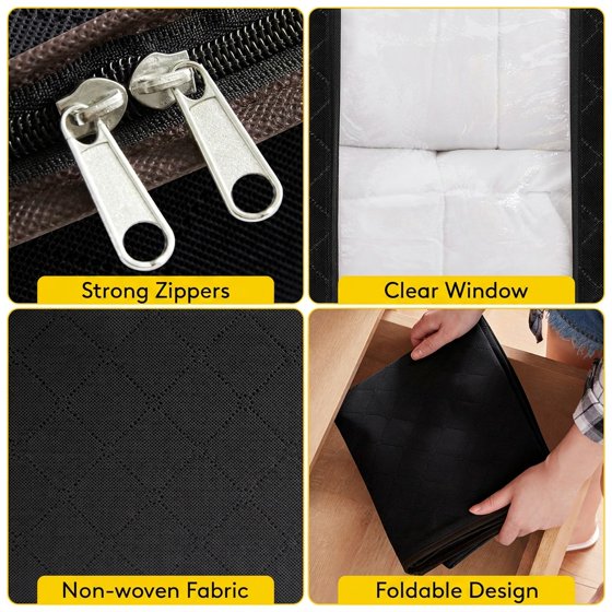 Norcho 90L Clothes Storage Bag with Reinforced Handle, Sturdy Zipper Clear Window, Foldable for Comforters Blankets, 3 Pack Black