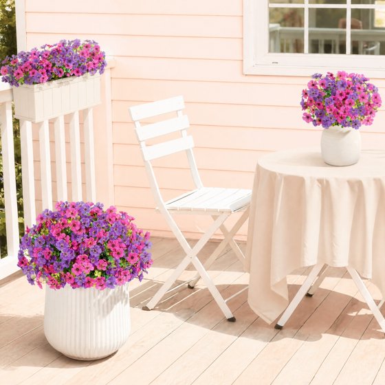 Norcho Outdoor Artificial Flowers, 24 Bundles Plastic Fake Daisy, Faux Plants for Spring/Summer Porch, Window Box, Vase, Fuchsia & Purple Mix