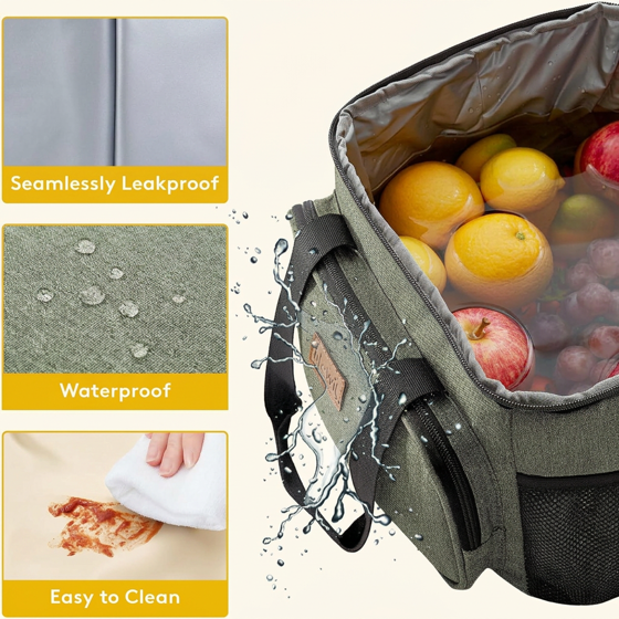 Norcho Large Insulated Lunch Bag Soft Cooler Tote for Adults, Dark Green 24-Can 16L