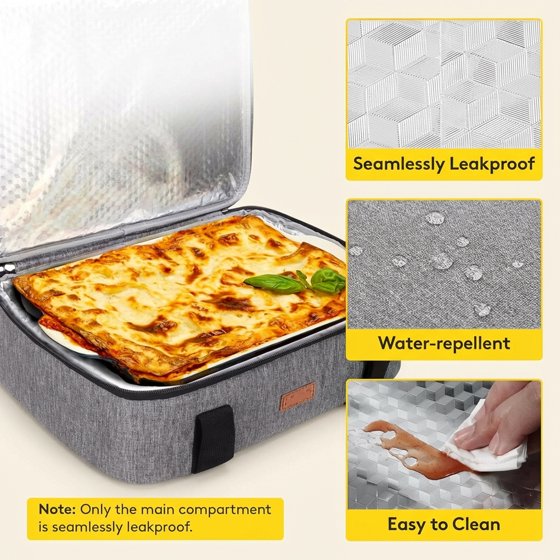 Norcho Insulated Single Decker Casserole Carrier, Lasagna Tote Bag for Hot or Cold Food, Fits 9" x 13" Baking Dish, Gray