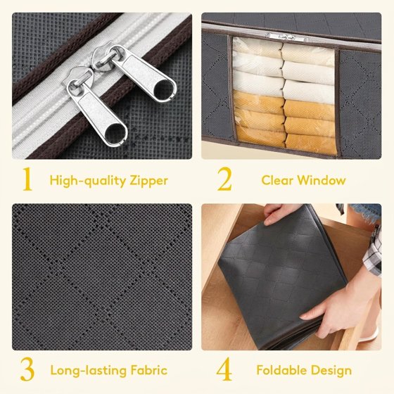 Norcho 6 Pack Clothes Storage Bag Foldable Bin with Reinforced Handle, Clear Window, Sturdy Fabric for Clothing Bedding, Gray