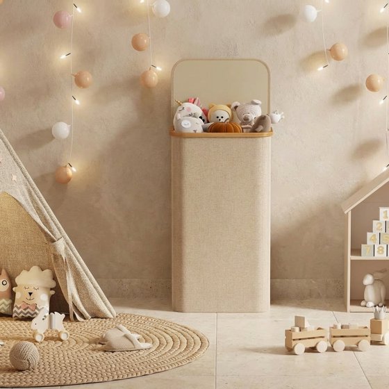 Norcho 100L Laundry Basket with Lid, Large Foldable Laundry Hamper with Bamboo Handles and Removable Bag, Beige (5.0) | 3 ratings