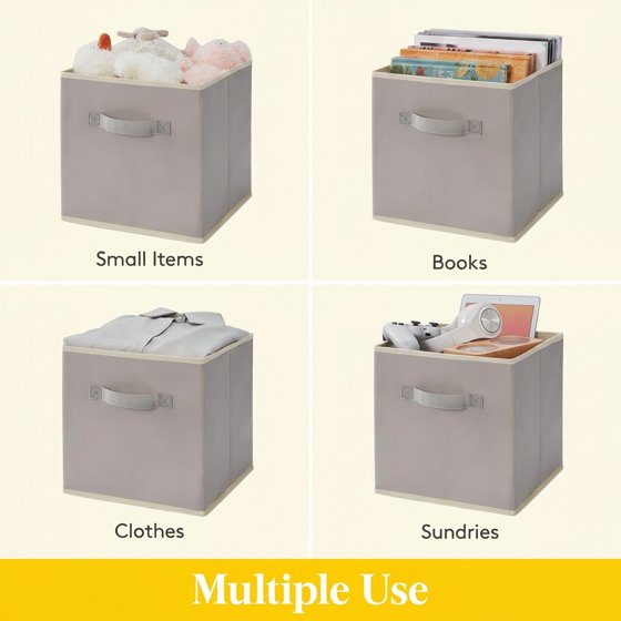 Norcho 11" Foldable Fabric Storage Cubes with Handles, Decorative Baskets for Shelves Closet 18L, Light Gray 6 Pack