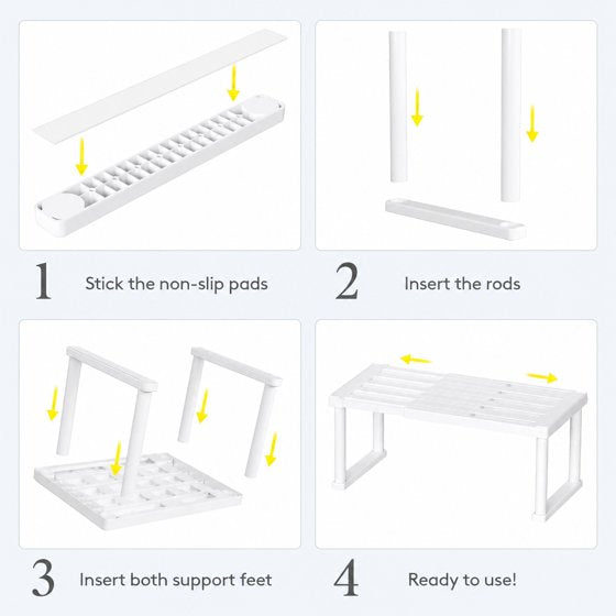 Norcho Cabinet Shelf Organiser, Expandable Countertop Kitchen Shelves, Plastic Shelf Riser for Pantry Kitchen Storage and Spice Rack, Set of 4, 16 x 8 x 7 inch (40 x 21 x 18 cm)