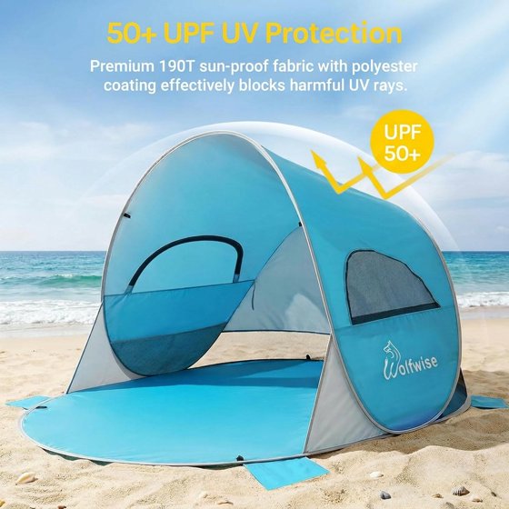Norcho 87x57x47" Pop Up Beach Tent UPF50+ Sun Shelter, Instant Shade Canopy for 3 Person, Blue