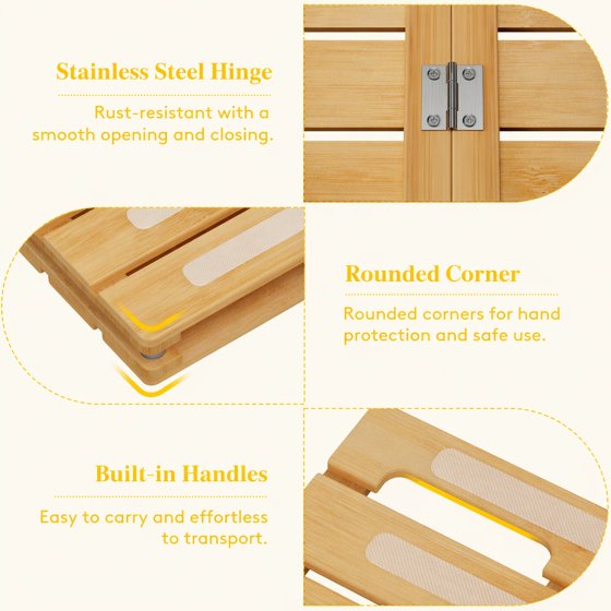 Norcho 23x14" Bamboo Bath Mat Non Slip Foldable Indoor Outdoor Shower Mat for Spa Pool, 300lbs
