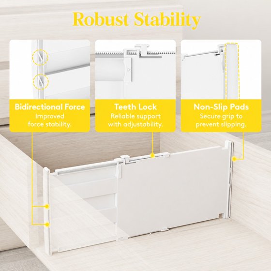 Norcho 8" Tall Drawer Dividers 4 Pack, Expandable 13.8–22.2 Inch Adjustable Drawer Organizers for Clothes, Dresser, Closet, Bathroom and Kitchen Storage Separation