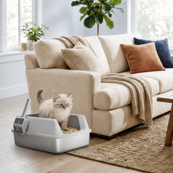 Norcho Stainless Steel Cat Litter Box for Kitty, Metal Litter Tray with High Sides, Anti-Leakage Design, Non-Slip Pads and Easy Clean Surface, Top Entry Pet Litter Pan