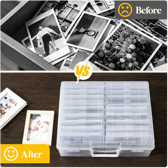 Norcho 4x6 Photo Storage Box, 18 Inner Photo Cases with Lids, Clear Plastic Photo Organizer with Label Stickers for Photos, Seeds, Stickers, Cards, Pictures, Stamps & Office Supplies