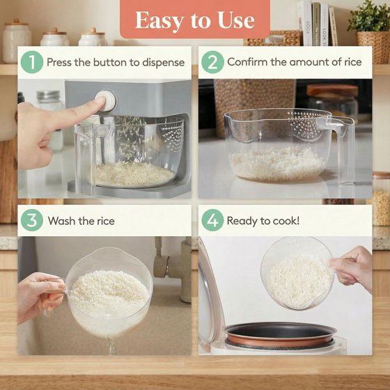 Norcho Rice Dispenser, 25 lb (11.3 kg) Sealed Rice Storage Container with Measuring Cup, Moisture Proof, Kitchen Pantry, Gray