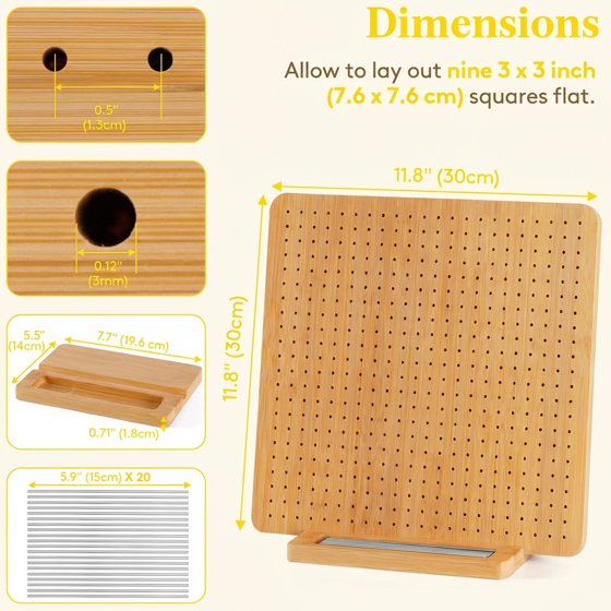 Norcho 11.8" Bamboo Crochet Blocking Board with 20 Pegs, Granny Square Mats for Knitting and Crocheting Projects